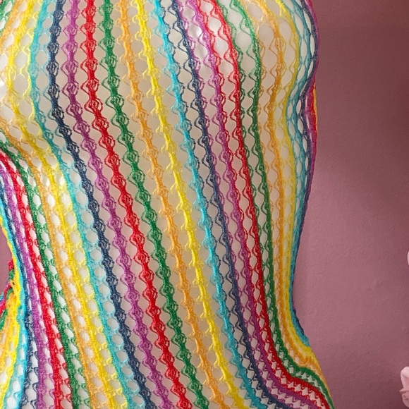 🌈 Medium - lingerie dress rainbow mesh fishnet paréo see-trough - Picture 3 of 5